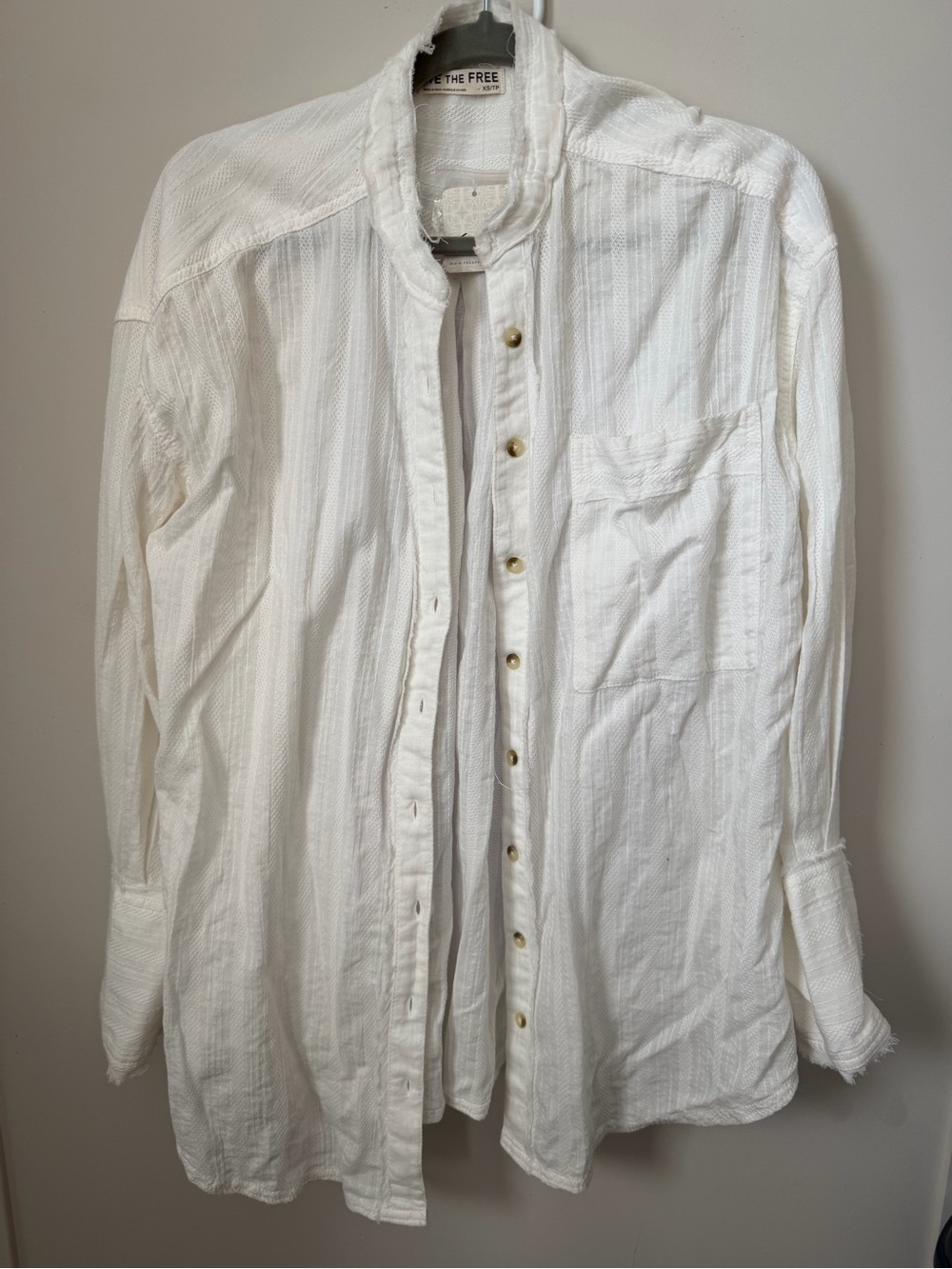 NWT Free People White Cotton Casual Button-Down Shirt
